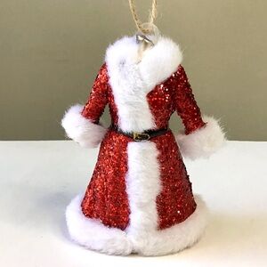 Mrs Santa Clause Coat Dress Christmas Ornament Red Glitter Soft White Fur Twine